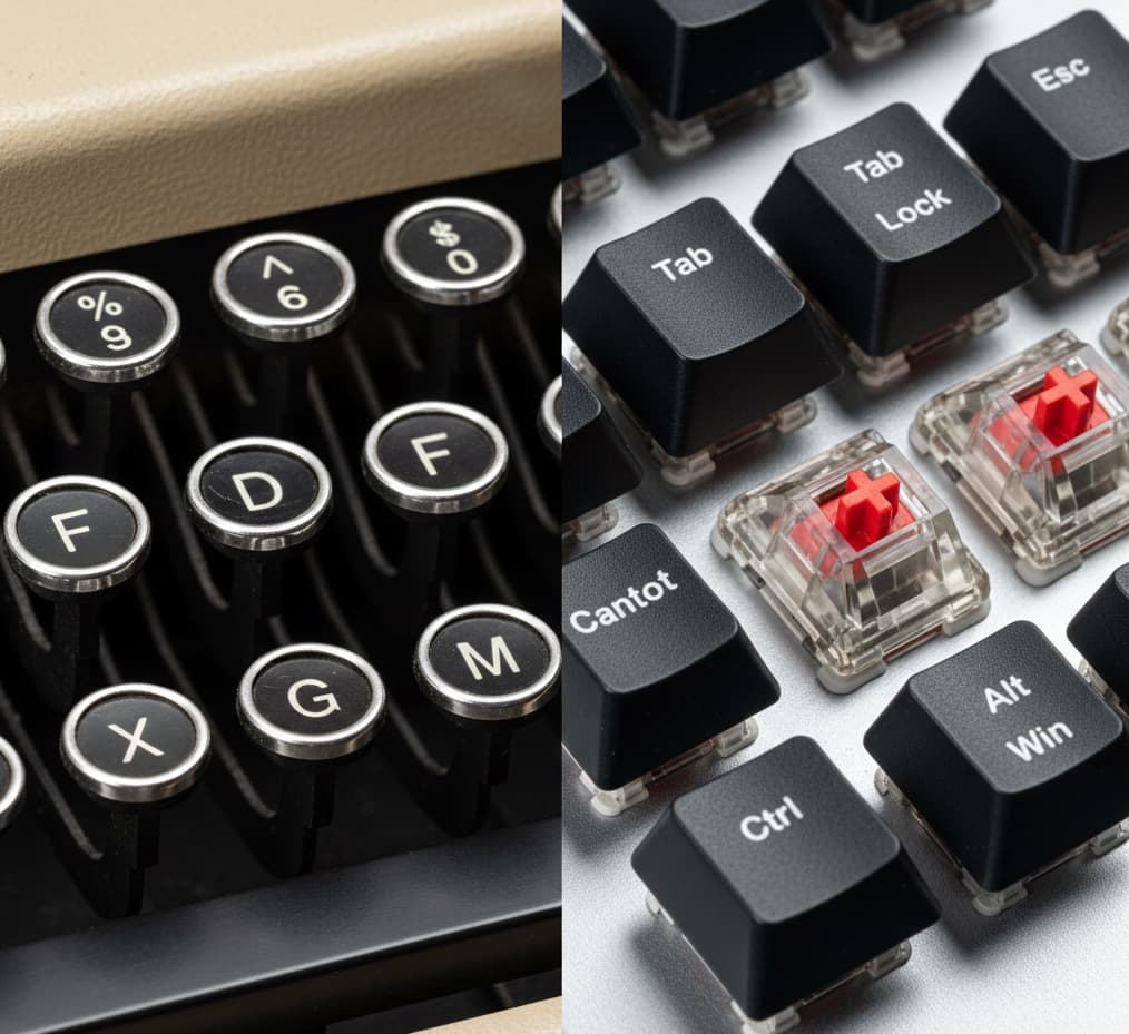 Typewriter keys contrasted with modern mechanical switches